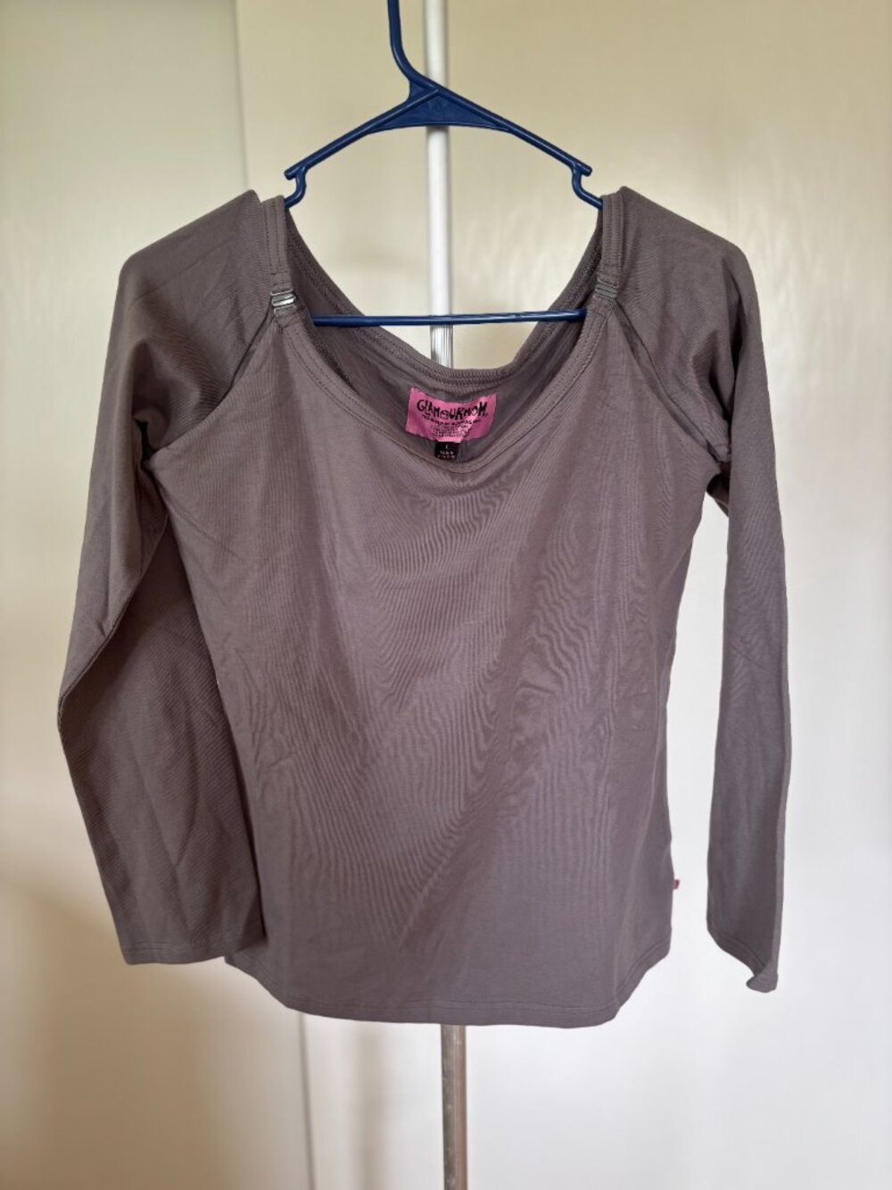 Glamourmom  Built in Nursing Bra Long Sleeve Shirt Gray Large NWT